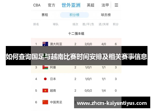 如何查询国足与越南比赛时间安排及相关赛事信息